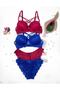 Women's Padded Underwire Lace Bra Set of 2 Blue (COBALT BLUE)-cherry - Dowry Package-gift - Boxed