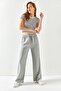 Women's Gray Belted Elastic Waist Palazzo Ayrobin Trousers PNT-19000200 - 4