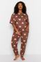 Kahverengi Ayıcık Desenli Örme Pijama Takımı TBBAW23AI00039 - 2
