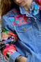 Women's Denim Jacket with Patchwork Detail on the Sleeves - 2
