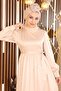 Feather Detailed Satin Evening Dress Beige 19123 - 2