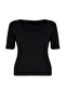 Siyah Fitted Kare Yaka Kaşkorse Örme Büyük Beden Basic T-Shirt TBBSS22BF0027 - 6