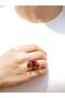 Natural Stone 3-Piece Coral Natural Stone Embroidered Adjustable Women's Ring