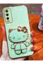 Water Green Hello Kitty Standing Luxury Silicone Case For Vivo Y20s With Gold Detailed Edges