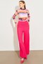 Women's Fuchsia Elastic Waist Double Pocket Wide Leg Wrinkled Trousers - 7
