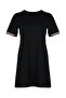 Siyah Bisiklet Yaka %100 Pamuk Kolları Biye Detaylı Örme Büyük Beden T-shirt Elbise TBBSS22EL1591 - 6