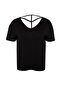 Siyah Oversize Fit Yaka Detaylı Büyük Beden Örme T-Shirt TBBSS22TS0877 - 6