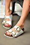 P777517409 White Double-Striped Women's Slippers - 2