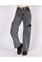 High Waist Cargo Pocket Smoked Jeans Women's Jeans - 2