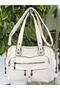 Women's White Washed Leather Multi-Compartment Shoulder and Shoulder Bag