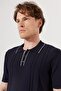 Men's Navy Blue Standard Fit Regular Cut Polo Neck Short Sleeve Patterned Knitwear T-Shirt - 5