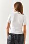 Women's White Zippered Lycral Crop Blouse BLZ-19002350 - 7