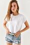 Women's White Bat Knitted Viscose Blouse BLZ-19001916 - 2