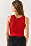 Women's Red Gathered Side Detailed Crepe Blouse BLZ-19002345 - 7