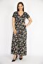 Women's Black Large Size Wraped Collar Short Sleeve Long Dress 65n36480 - 6