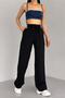 Women's Black New Season Double Pocket Drawstring Waist Modal Fabric Wide Leg Trousers