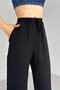 Women's Black New Season Double Pocket Drawstring Waist Modal Fabric Wide Leg Trousers - 3