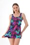 Women's Colorful Leaf Pattern Swimsuit with Lycra Shorts - 6