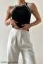 Women's Halter Collar Strap Stripe Detailed Thin Seasonal Knitwear Blouse Kn1000 - 5