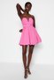Pink A-Line Balloon Skirt Belt Detailed Poplin Short Evening Dress Night Graduation Dress Tprss23El00576 - 2