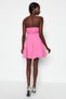 Pink A-Line Balloon Skirt Belt Detailed Poplin Short Evening Dress Night Graduation Dress Tprss23El00576 - 6