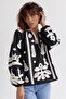 Women's Black Appliqued Embroidered Tassel Blouse