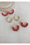 Women's design red earrings set of 3 - 2