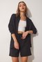 Women's Black Summer Linen Shirt Shorts Set DZ00087 - 2