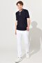 Men's Navy Blue Standard Fit Regular Cut Polo Neck Short Sleeve Patterned Knitwear T-Shirt - 3