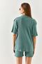 Women's Mint Green Polo Collar Top Pocket Shorts Ribbed Suit TKM-19000197 - 7