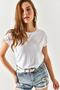 Women's White Bat Knitted Viscose Blouse BLZ-19001916 - 5