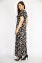 Women's Black Large Size Wraped Collar Short Sleeve Long Dress 65n36480 - 3