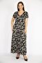 Women's Black Large Size Wraped Collar Short Sleeve Long Dress 65n36480 - 5
