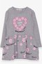 Girl's Long Sleeve Dress Floral Printed Pattern Gray Melange