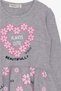 Girl's Long Sleeve Dress Floral Printed Pattern Gray Melange - 3