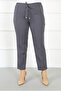 Women's Gray Imported Dumbbell Large Size Trousers with Elastic Waist