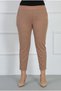 Women's Tan Full Elastic Waist Lycra Scuba Crepe Narrow Leg Large Size Trousers