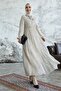 Ramona Crispy Pattern Pleated Chiffon Dress - Cream