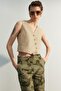 Bej Fitted Crop Dokuma Keten Görünümlü Yelek TWOSS23YE00016 - 6