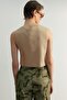 Bej Fitted Crop Dokuma Keten Görünümlü Yelek TWOSS23YE00016 - 8