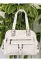 Women's White Washed Leather Multi-Compartment Shoulder and Shoulder Bag - 4