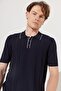 Men's Navy Blue Standard Fit Regular Cut Polo Neck Short Sleeve Patterned Knitwear T-Shirt - 2