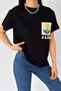 Women's Black Crew Neck Pocket Tassel and Bead Detailed Cotton T-Shirt - 4