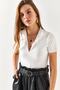 Women's White Zippered Lycral Crop Blouse BLZ-19002350 - 3