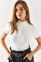 Women's White Zippered Lycral Crop Blouse BLZ-19002350 - 6
