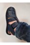 Genuine Leather Anatomical Sole Closed Toe Black Color Sandals - 5
