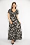Women's Black Large Size Wraped Collar Short Sleeve Long Dress 65n36480