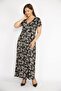 Women's Black Large Size Wraped Collar Short Sleeve Long Dress 65n36480 - 2