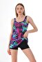 Women's Colorful Leaf Pattern Swimsuit with Lycra Shorts