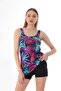Women's Colorful Leaf Pattern Swimsuit with Lycra Shorts - 3